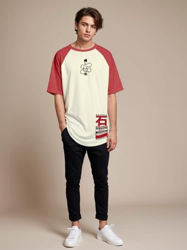 Image of crazymonk Men's Cotton Printed Stone Hashira Oversized Half White T-Shirt