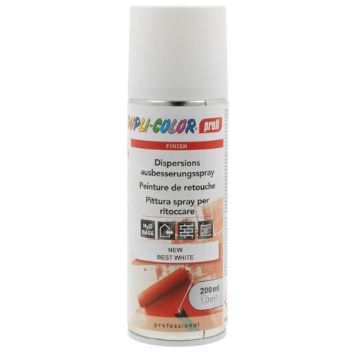 DUPLI-COLOR profi Dispersions-Ausbesserungsspray Weiß Matt 200 ml – Wandfarbe Spray für einfache Reparaturen, geruchsneutral, wasserbasiert, hohe Deckkraft, Innenbereich