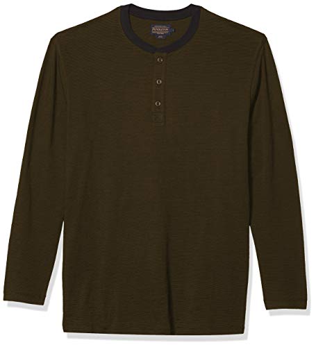 Pendleton Men's Long Sleeve Subtle Henley Shirt, Olive Stripe, XL