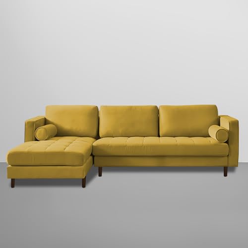 Image of Lezra LHS 4 Seater L Shape Sofa Set with Center Table for Living Room (Yellow Fabric) Premium Fabric Sofa