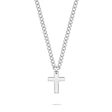 s.Oliver Collar para hombre de acero inoxidable pulido con colgante de cruz, plata – Cadena barbada ajustable hasta 55 cm – resistente al agua y agradable para la piel