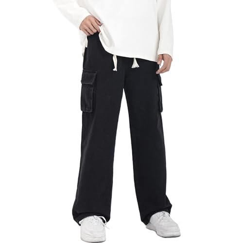 Mens Baggy Cargo Jeans Y2k Drawstring Elastic Waist Wide Leg Denim Pants for Men with Flap Pockets Streetwear