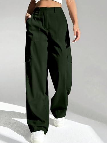 Image of GRECIILOOKS Cargo Pants For Woman | Trousers For Womans |High Waist Cotton Trouser for Women - Flared Parachute Pants with Side Pockets |Womens Cargo Pant | Elegant for College & Events (Available in Plus Size)