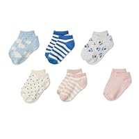 Amazon Essentials Mädchen No-Show-Socken Mit Muster, 6 Paar, Blau Floral/Rosa, Small (2-4 Jahre)