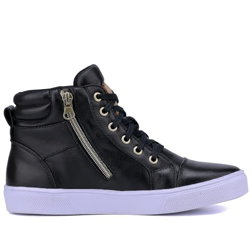 Tênis Feminino Sneaker em Couro, Academia, Preto (Preto, BR, Adulto, Numérico, 35)