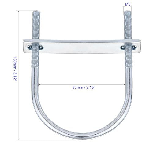 MACHSWON Round U-Bolt,2 Set Zinc Plated Alloy Steel M8 U Bolts 80mm(3.15") Inner Width 130mm Length with Nuts and Frame Plate for Automobiles Boat Trailer - Image 2
