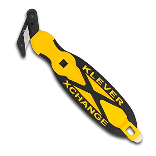 Klever XChange Box Cutter Klever Kutter Package Opener Wide Cut Head Ergonomic Soft Touch Handle Utility Knife Cuts Thicker Substrates Boxes Film Tape and More Yellow 10 Pack (KCJ-XC-30Y)