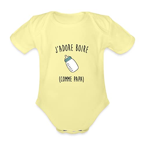 Spreadshirt® J'adore Boire (comme Papa) Annonce Grossesse Drôle Body Bébé Bio Manches Courtes, 0-3 Mois, Jaune délavé