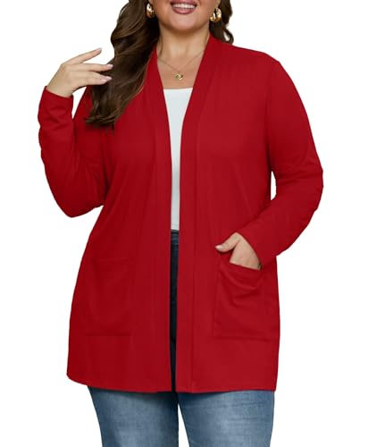 OLRIK Red Cardigan for Women Trendy Plus Size Red Sweater 3X