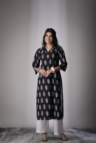 Image of Women's Viscose Rayon Printed A-Line Kurta - 3 /4 Sleeve Ethnic Tunic for Casual Long Kurta 1061