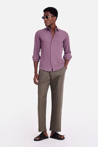 Image of SNITCH Men Casual Shirt | Slim Fit Long Sleeve Spread Collar Vertical Crinkle Textured Pattern | Breathable Polyester Blend & Stretchable Fabric for Casual Outing & Everyday Use