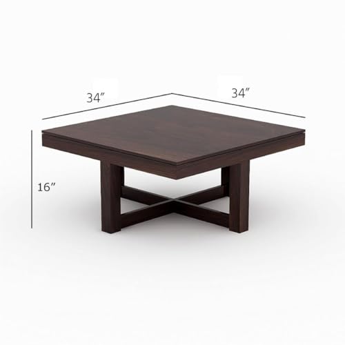 Image of Solid Sheesham Wood Coffee Table with 4 stools for Living Room New CNC Design Center Table | Hotel | Lounge | Walnut