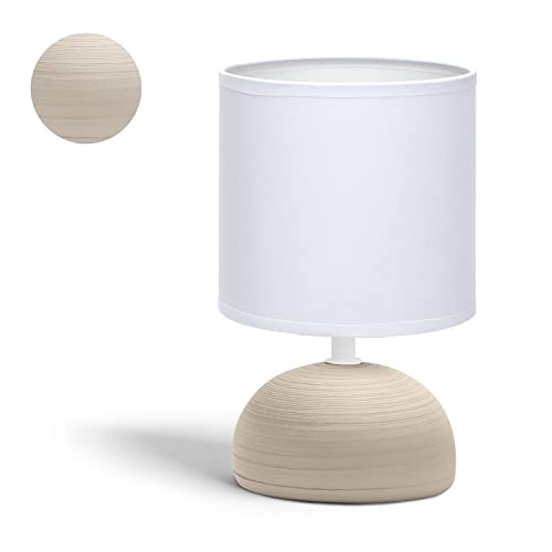 Lampada da Comodino, Moderna Lampada da Tavolo Base in Ceramica Paralume in Stoffa, Attacco E14, 14 * 14 * 23 cm Cavo 1.3 Metri, Design Vintage.