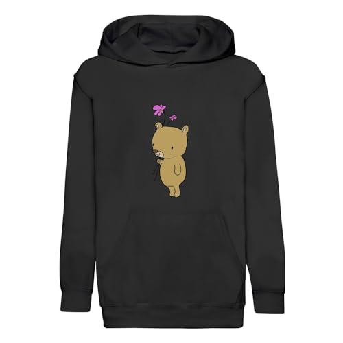 Hoodie sweat à capuche enfant motif peinture ours mignon et bouquet