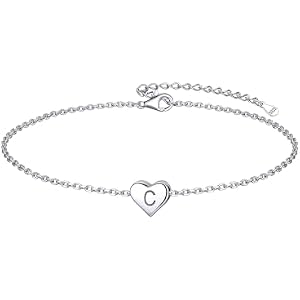 ChicSilver Personalized Heart Initial Bracelet, 925 Sterling Silver Letter Bracelet Fashion Dainty Heart Charm Bracelet for Women(with Gift Box) 03.C