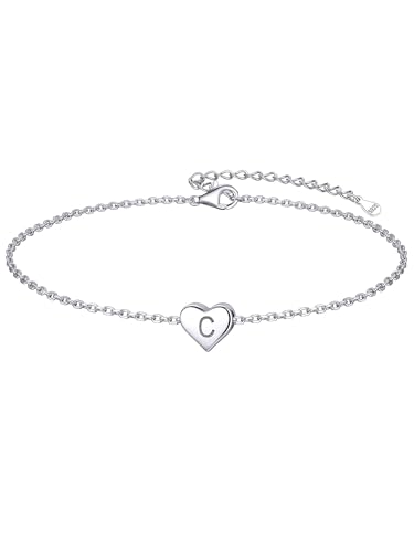 ChicSilver ChicSilver Personalized Heart Initial Bracelet, 925 Sterling Silver Letter Bracelet Fashion Dainty Heart Charm Bracelet for Women(with Gift Box)
