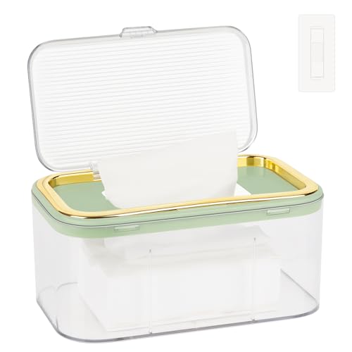 Image of Flenpptly Baby Wipes Dispenser, Large Capacity Wipe Holder, Gold+Green | Wipes Container for Bathroom Keep Wipes Fresh & Easy to Open