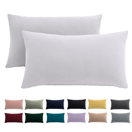 Kissenbezug 40 x 80 2er Set - Kopfkissenbezug 40x80 Weiß Für Kissen 100% Mikrofaser Kissenhülle Bügelfrei & Knitterfrei mit Reißverschluss