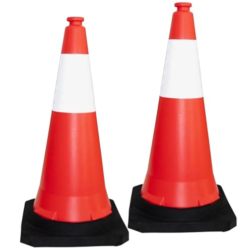 2 Pcs Traffic Cone PPC with PE Base | 75 CM Road Safety Reflective Traffic | High Visibility Red Street Cone | Portable Wind Resistant Traffic Cone with Black Base (2)