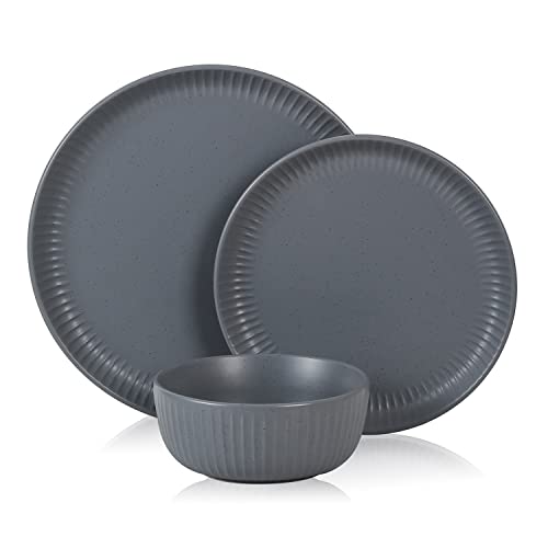 Image of Stone Lain Logan 12 Pieces Stoneware Dinnerware Set, Grey