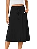 KIFOVEN Women’s Casual High Waist A Line Midi Skirt Flared Drawstring Stretchy Skirt Black Medium