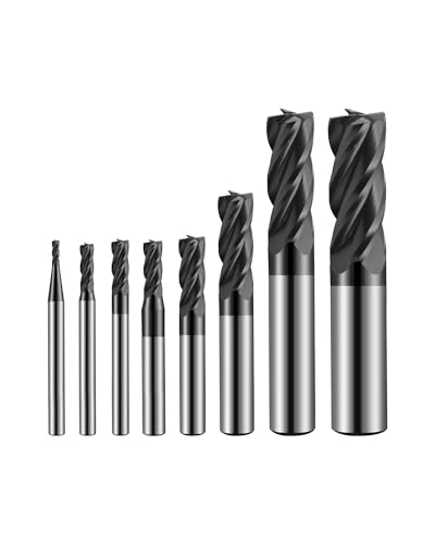 Image of 2-12mm Carbide Square Nose End Mill, 4 Flute, Carbide Tungsten Steel, TiAlN Coated End Mill Bits for Hard Materials, CNC Router Bit - 8pcs
