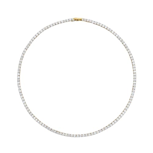 Tennis Necklace 18K Yellow Gold Plated 3.0mm Round Cubic Zirconia Classic Tennis Necklace For Women 15Inches