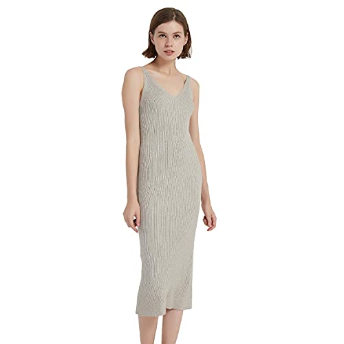 Image of Women's Sleeveless Sweater Dress Knit Slim V Neck Bodycon Midi Stretchable Elasticity Slim Fits