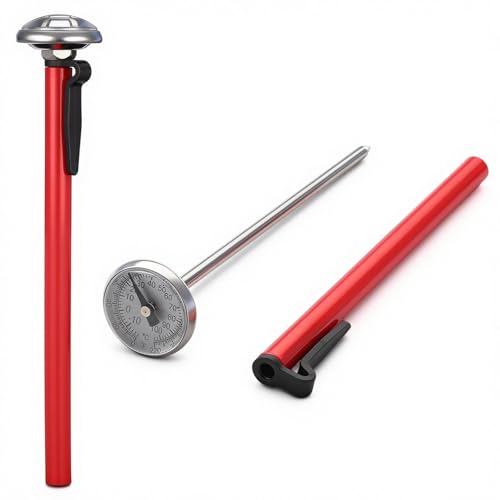 Tallew 2 Pcs Car Air Conditioner Dial Thermometer Helps Diagnose HVAC Performance Outlet Duct Temperature Standard Bi-Scale Thermometer 0 to 220 f & 10 to 100 c with Holder Clip (Red 1 Inch)