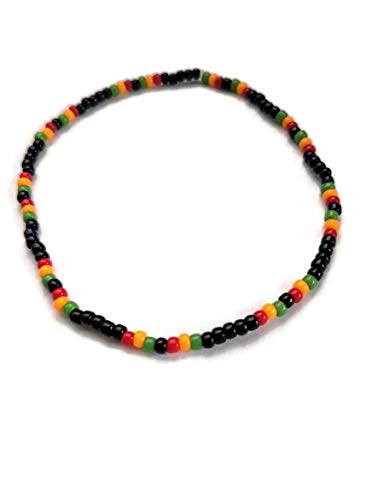 Seed bead Rasta stretch anklet. 9 INCHES. Rasta ankle bracelet, Jamaican anklet, elastic anklet, red, green, yellow. and black ankle bracelet.