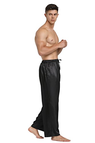 Lavenderi Mens Satin Pajama Pants, Long Pj Bottoms (Large, Black) #TOP1
