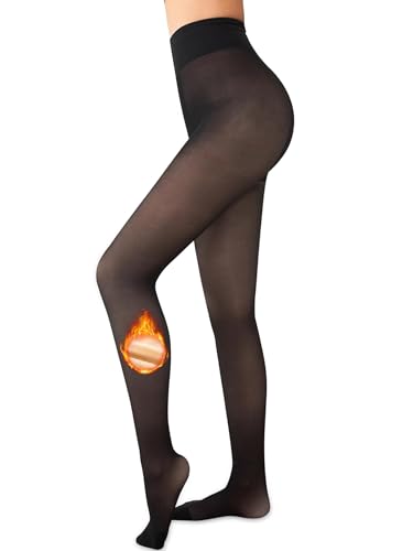 Image of Ibeauti Womens Fleece Lined Tights Sheer Warm Fake Translucent Thermal Pantyhose Stretchy Thick Fleece Tights Control Top