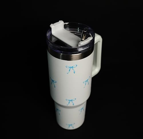 Image of 1200ML Stainless Steel Tumbler Hot and Cold with Handle and Lid and 2 Straws, Double Insulated Cup Leak Proof Mug Cupholder for Gym, Travelling (Blue bowss)