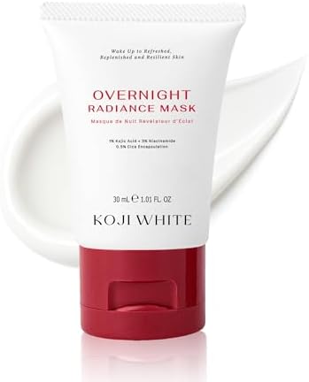 Koji White Radiance Overnight Face Mask with 1% Kojic Acid, 3% Niacinamide, 0.5% Cica & Hyaluronic Acid – Hydrating Sleeping Mask for Smooth, Moisturizing, Unscented, Vegan 30 ml (1.01 Fl Oz)