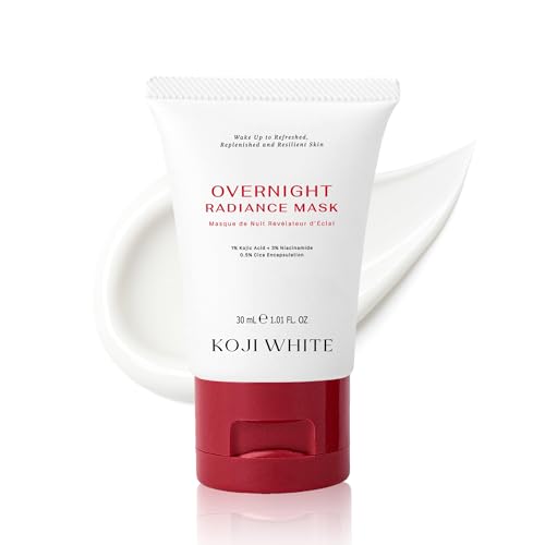 Koji White Radiance Overnight Face Mask with 1% Kojic Acid, 3% Niacinamide, 0.5% Cica & Hyaluronic Acid – Hydrating Sleeping Mask for Smooth, Moisturizing, Unscented, Vegan 30 ml (1.01 Fl Oz)