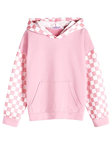 Greatchy Kids Fall Tops Girls Plaid Cover Up Long Sleeve Fashion Hoodies Pullover Sweatshirts With Pockets Pink #TOP27
