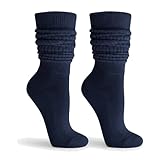 AWS/American Made 1 Pair Heavyweight Slouch Socks for Women, Cotton Knee High Boot 80s, Size 5-10 (Navy)