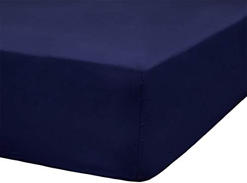 Cok Twin Size Fitted Sheet Only, Blue Extra Twin Breathable and Cooling Bottom Fitted Sheet with 14 Inch Deep Pocket, Soft & Comfortable Twin Fitted Bed Sheet with No Wrinkle - 1 Pack