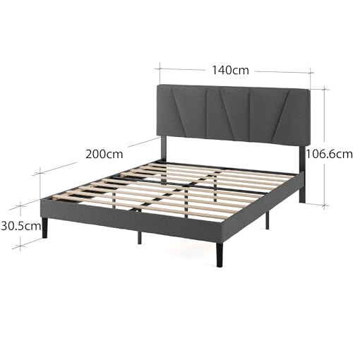 Zinus Maya Polsterbett 140x200 cm mit Kopfteil - 30 cm Hohes Bett 140x200 mit Lattenrost aus Holz - Kompakte Verpackung & Einfache Montage - Dunkelgrau