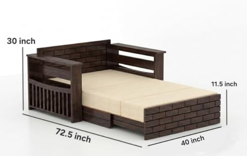 Image of Solid Sheesham Wood Sofa Cum Bed 2 Seater | Wooden Foldable Double Bed for Living Room with Headboard & Storage | Bed Cum Sofa with Mattress for Bedroom Furniture (Walnut Finish)