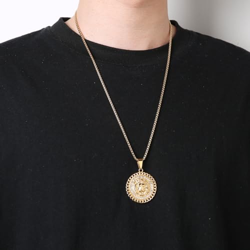 HZMAN 18K Gold Plated Lion Head Necklace Pendant for Men Stainless Steel Hip Hop Rock Lion King Necklaces Charm Animal Amulet Jewelry2