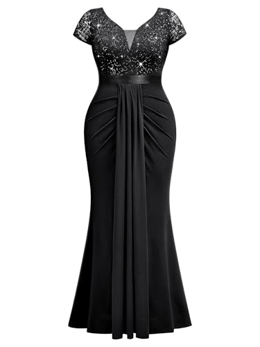 Image of MISSMAY Women's Plus Size Bridesmaid Formal Dresses V Neck Sequin Lace Mermaid Wedding Evening Gowns Dresses