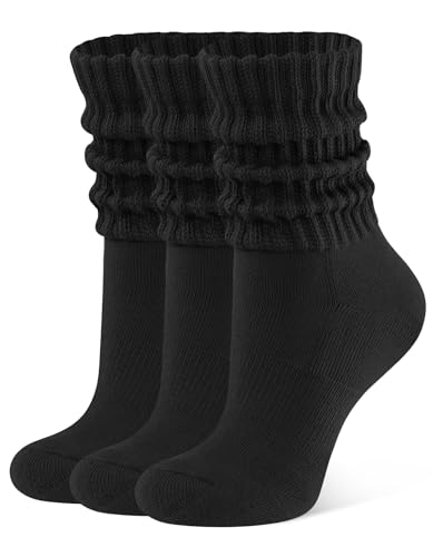 CLOSEMATE Crew-Socken Damen Socken 35-38 39-42 Slouch Wadensocken Baumwolle Komfort & Elastisch Für Stiefeletten Winterstiefel Ankle Boots Einheitsgröße 35-42 3Schwarz