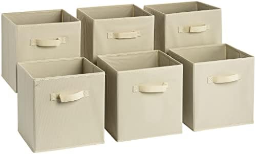 Sorbus Foldable Storage Cube Basket Bin, 6 Pack, Beige