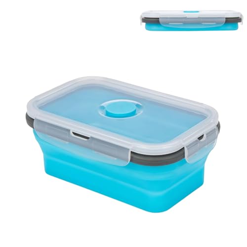 Boîte de Conservation Alimentaire Pliable en Silicone 500ml, Lunch Box Rectangulaire Hermétique pour Frigo et Micro-ondes, Idéal pour Jambon, Charcuterie et...