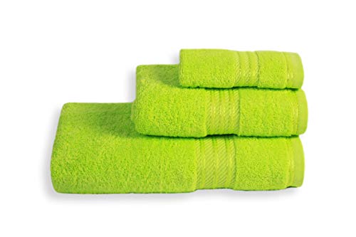 🤗🖐️🛁Supreme 3 piece Matching Towel Set for Bathroom 500GSM Super Soft Cotton Pack contains 1 face flannel, 1 hand towel, 1 bath towel Absorbent and Quick Dry towels (NEON GREEN LIME)