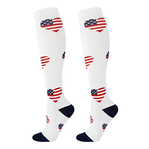 Junely American flag Compression Socks for Women Knee High Patriotic Socks for 4th of July Running Athletic Nurses Pregnant Women Work Support Travel Flight Sports Gifts Red White Blue