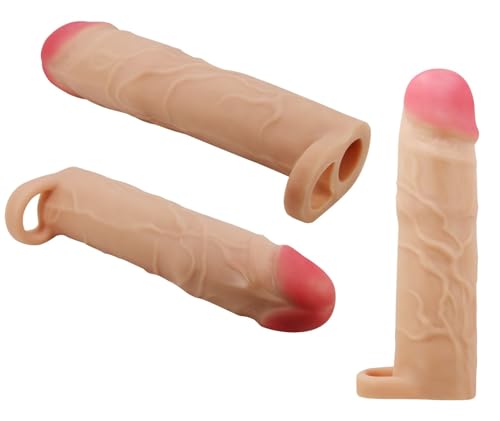 CUPIDO TOYS Guaina Fallica 20 cm, Manicotto Prolunga Pene di 7,6 cm; Guaina Indossabile sul Pene dell'Uomo con Anello per Testicoli, Strapon per Disfunzione Erettile