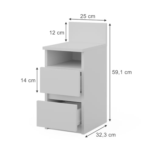 Vicco Comodino Camera Da Letto Monty, Bianco, 25 X 59.1 Cm Set Di 2 - 3
