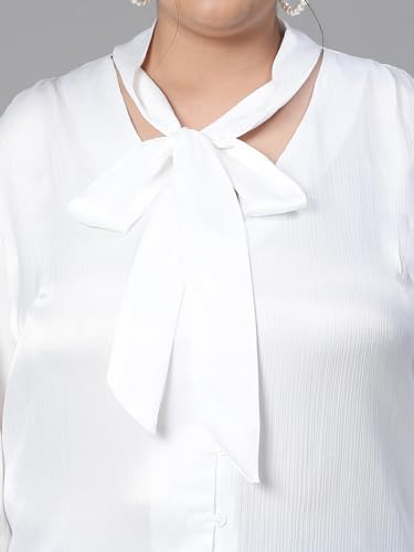 Image of oxolloxo Women Plus Size V-Neck with Tie-Knot Long Sleeve Top